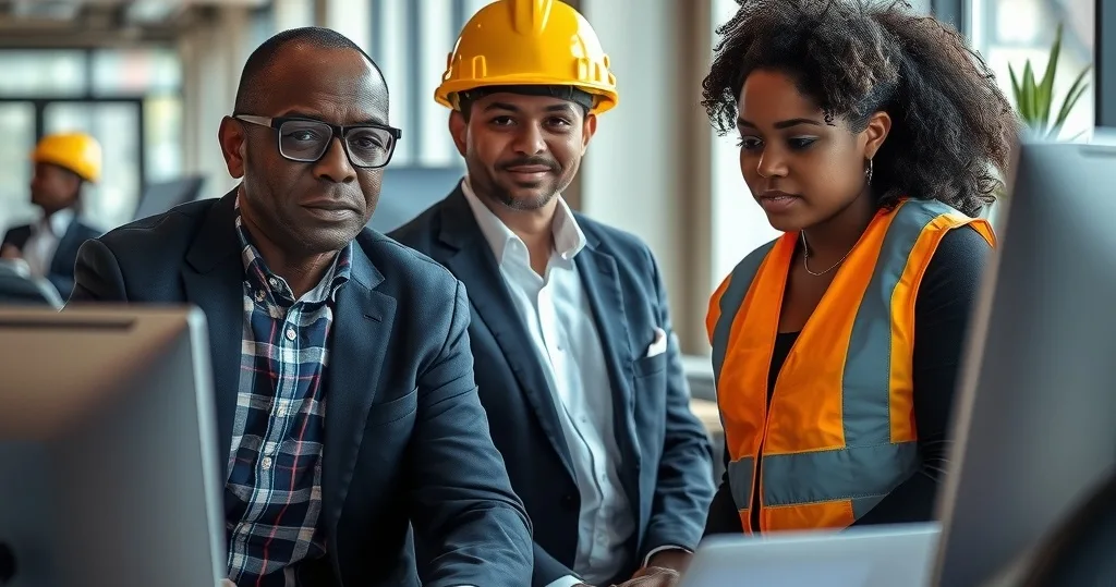 A business scene illustrating Ensuring workplace safety with the SHEQ system in the Technology industry, for B2B, B2C, Enterp
